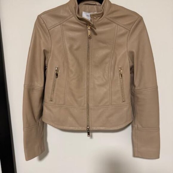 Reiss Camel Lola Leather Biker Jacket, camel with gold hardware, size 4 NWT - Picture 6 of 11